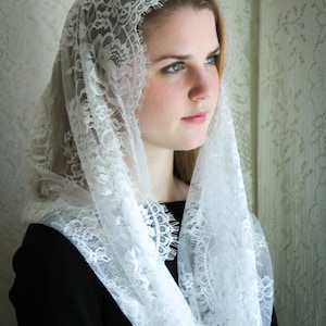 Evintage Veils: Ready to Ship White Spanish Style Lace Infinity Veil Chapel Veil Mantilla