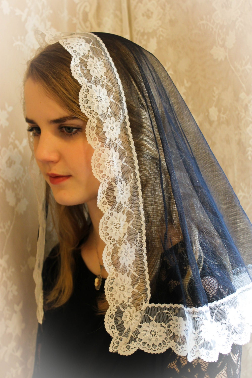 Evintage Veils~ Black and White Vintage Inspired NEW Mantilla Chapel ...
