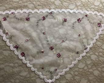 Evintage Veils: Toddler/Little Girl St Therese Little Flower Vintage-Inspired   Embroidered Lace Triangle Chapel Veil
