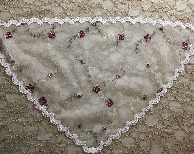 Evintage Veils: Toddler/Little Girl St Therese Little Flower Vintage-Inspired   Embroidered Lace Triangle Chapel Veil
