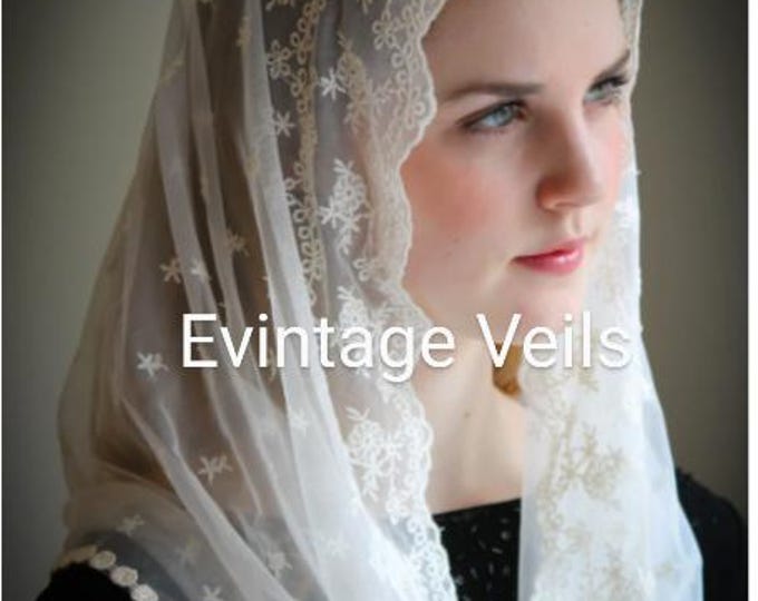 Evintage Veils~ Stella Maris Cream White Venise/Lace Chapel Veil Mantilla Infinity Latin Mass