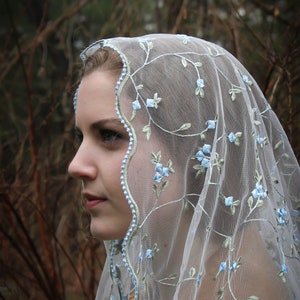 Evintage VeilsREADY TO SHIP Traditional D Shape Veil St. Therese Little Flower Marian Blue or Blush Rose Chapel Veil D Shape image 6