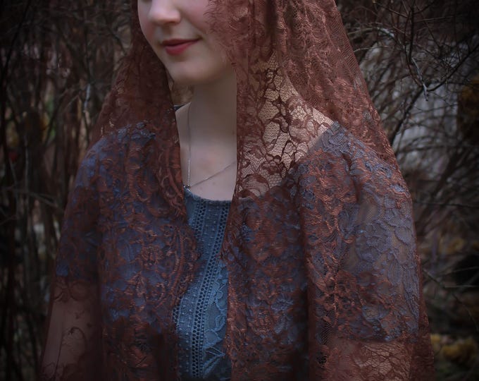 Evintage Veils~ Brown Spanish  Style Lace Floral Lace Mantilla Chapel Veil Classic D Shape Long