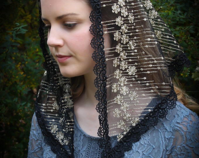 Evintage Veils~ Stella Maris Black & Gold Triangle