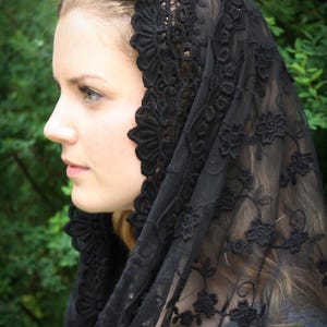 Evintage Veils~ READY TO SHIP  Infinity Our Lady of Guadalupe Lovely Embroidered  Traditional Veil Mantilla Chapel Veil