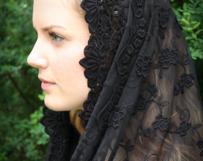 Evintage Veils~ READY TO SHIP  Infinity Our Lady of Guadalupe Lovely Embroidered  Traditional Veil Mantilla Chapel Veil