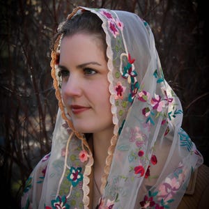 Evintage Veils~ READY TO SHIP &quot;Beloved&quot;   Infinity Veil Embroidered  Lace Chapel Veil Mantilla