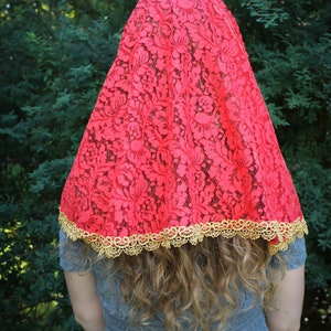 Evintage Veils Pentecost Red and Gold Lace Mantilla Chapel - Etsy