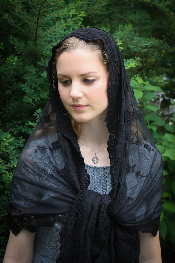 Evintage Veils~our Lady of Guadalupe Ivory or Black Wrap-style
