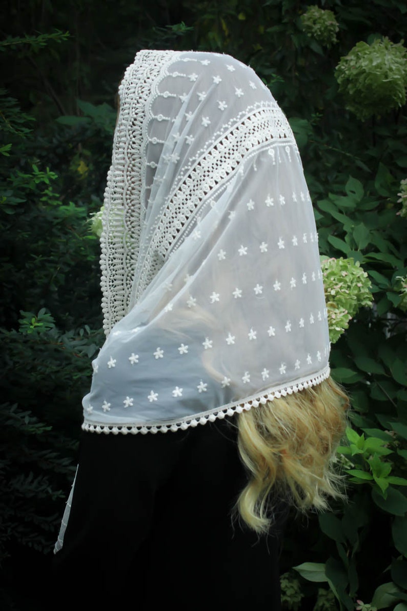 Evintage Veils READY TO SHIP Stella Maris Ivory or Black Wrap-Style Chapel Veil Mantilla Latin Mass image 5