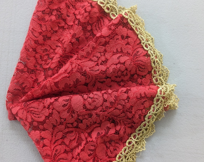 Evintage Veils~ Pentecost Red and Gold  Lace Mantilla Chapel Veil  D Shape or Princess  Mantilla