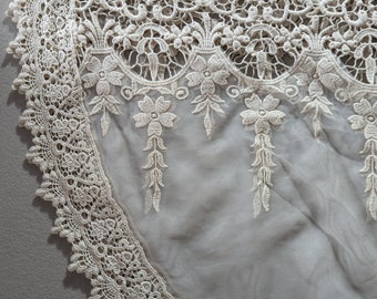 Evintage Veils~ Traditional Soft Lace French Chapel Veil Ivory Mantilla: D Shape