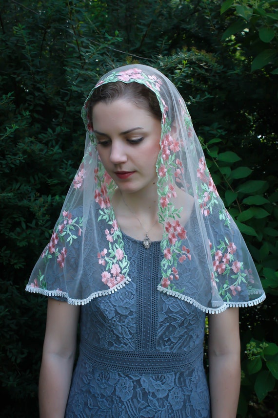 Evintage Veils~ Our Lady of the Rosary Pink/green 