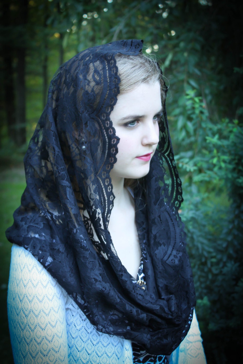 Evintage Veils Our Lady Queen of Peace Black French Lace Infinity Veil Chapel Veil Mantilla Evintage Veils Our Lady Queen of Peace Black French Lace Infinity Veil Chapel Veil Mantilla