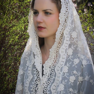 Evintage VeilsOur Lady of Guadalupe Ivory or Black Wrap-Style Chapel Veil Mantilla Latin Mass image 4