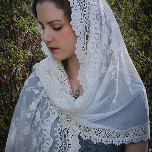 Evintage VeilsOur Lady of Guadalupe Ivory or Black Wrap-Style Chapel Veil Mantilla Latin Mass image 6