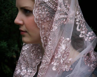 Evintage Veils~ READY TO SHIP  Rose Infinity Veil Embroidered  Lace Chapel Veil Mantilla