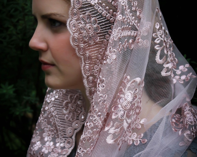 Evintage Veils~ READY TO SHIP  Rose Infinity Veil Embroidered  Lace Chapel Veil Mantilla