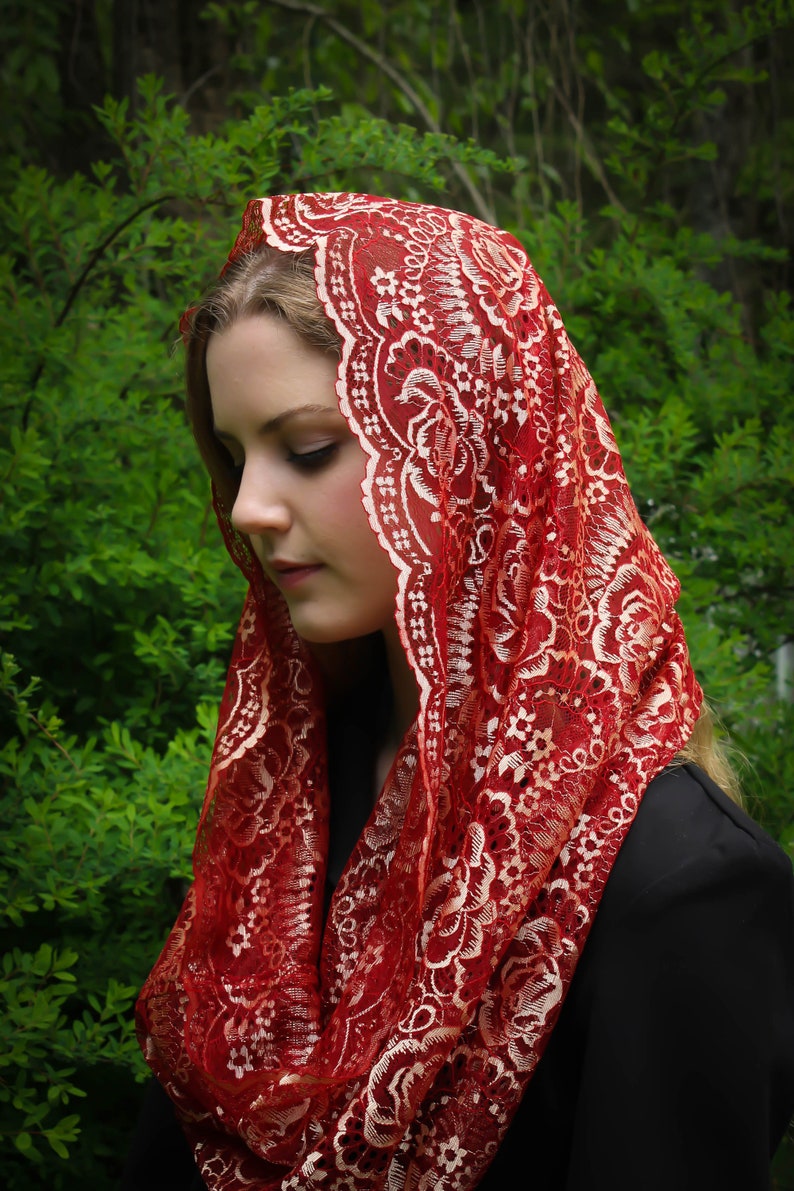 Evintage Veils: READY TO SHIP Pentecost Red & Gold Infinity image 0
