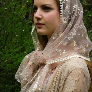 Evintage Veils~READY TO SHIP St. Therese Little Flower Chapel Mass Veil Wrap Style