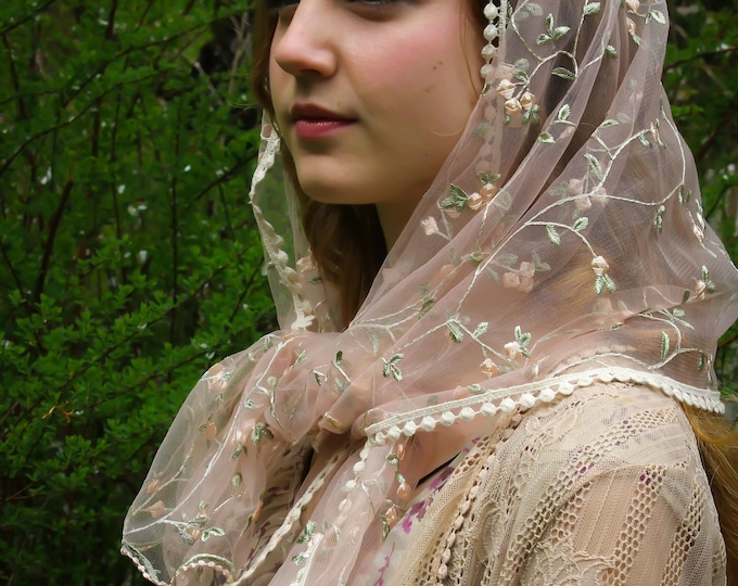 Evintage Veils~READY TO SHIP St. Therese Little Flower Chapel Mass Veil Wrap Style