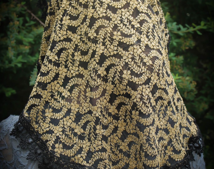 Evintage Veils~ Princess Style Black and Gold Lace Traditional Catholic Lace  Mantilla Chapel Veil