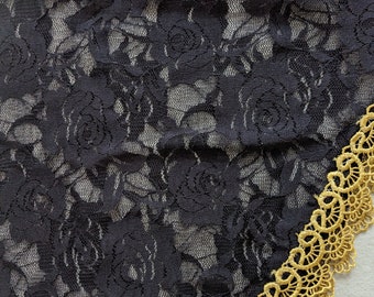 Evintage Veils~READY TO SHIP "Our Lady of the Fields" Black Roses Chapel Veil Mantilla Wrap Veil