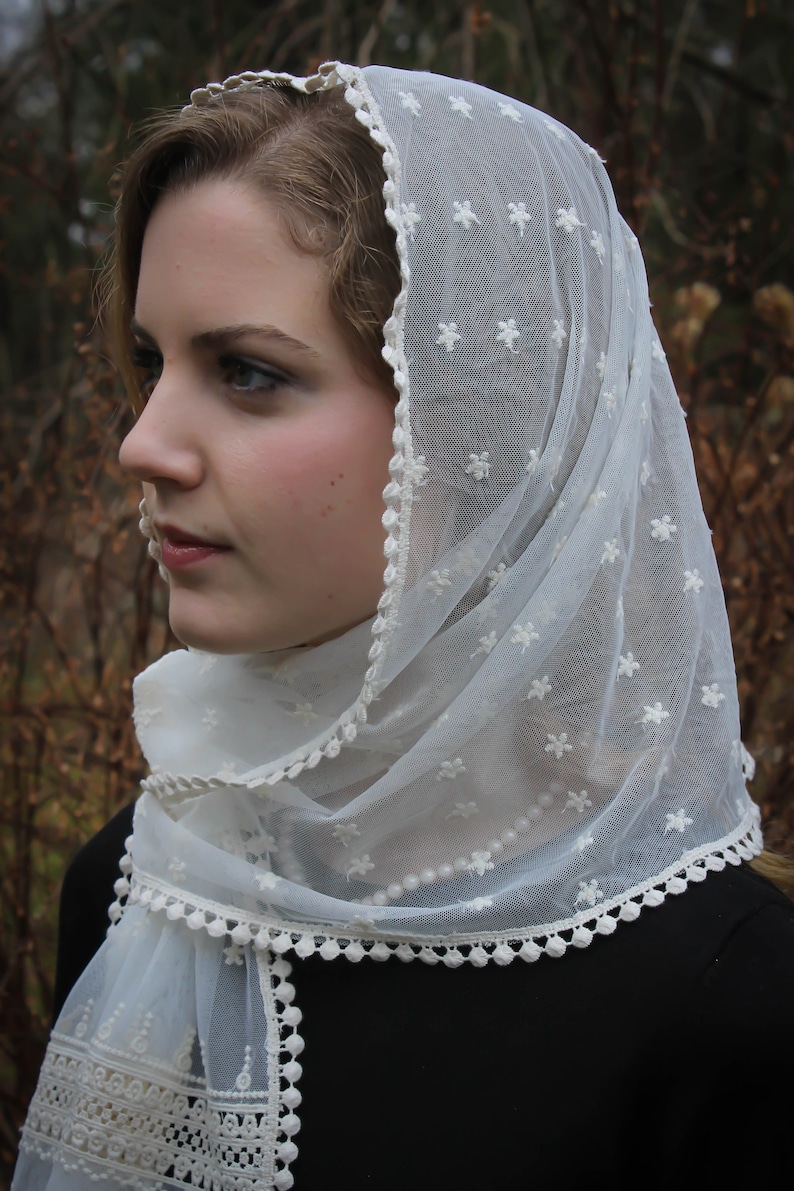 Evintage Veils Stella Maris Ivory or Black Small Wrap-Style Chapel Veil Mantilla Latin Mass image 9