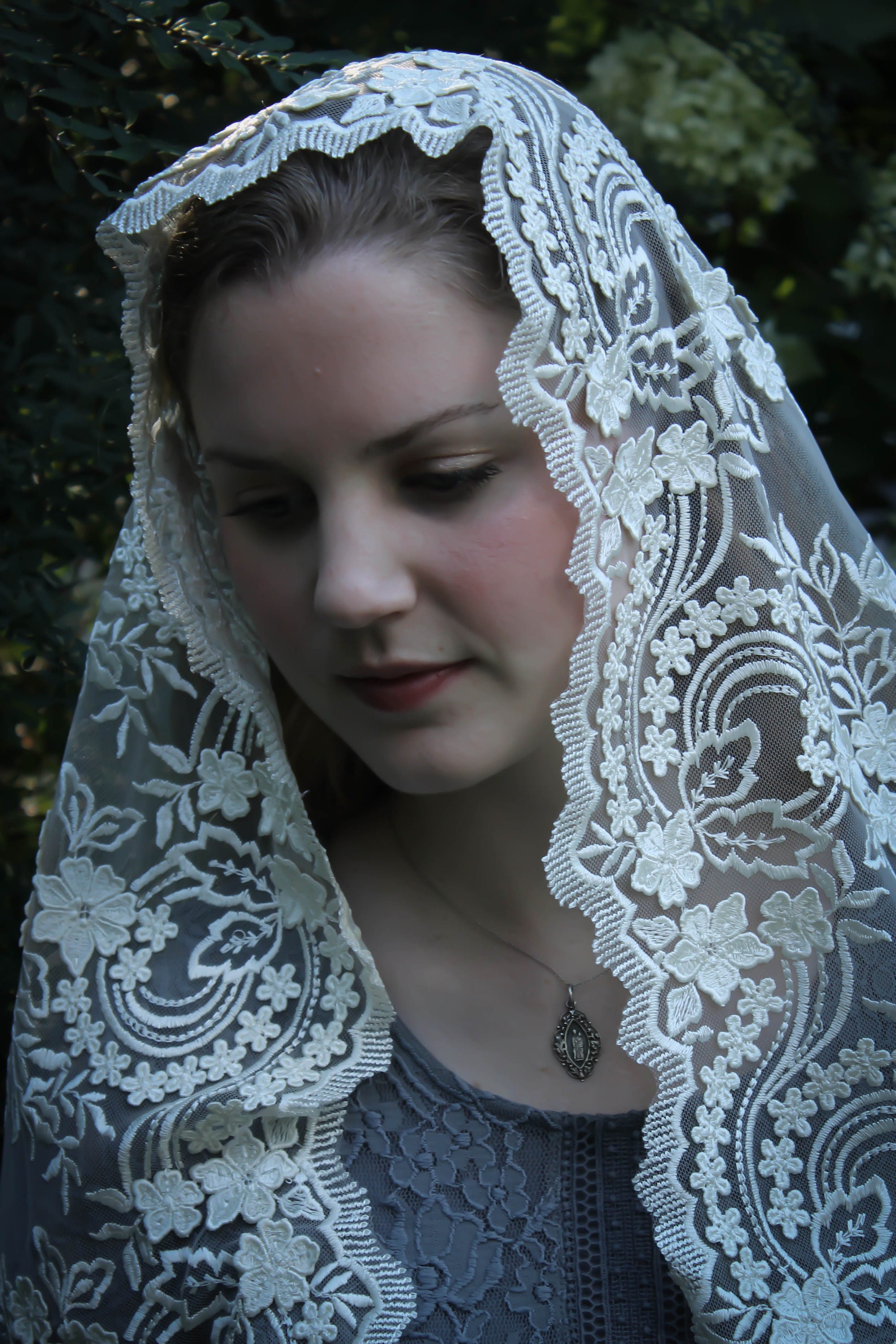 Evintage Veils~ READY TO SHIP Salve Regina Lovely Ivory Embroidered ...