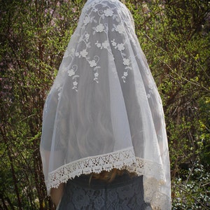 Evintage VeilsOur Lady of Guadalupe Ivory or Black Wrap-Style Chapel Veil Mantilla Latin Mass image 9