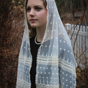 Evintage Veils Stella Maris Ivory or Black Small Wrap-Style Chapel Veil Mantilla Latin Mass image 5