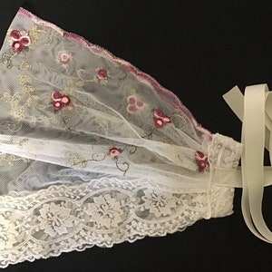 Evintage Veils~ St. Therese Little Flower& Lace Vintage-Inspired Headband Kerchief Tie-style Head Covering Church Veil