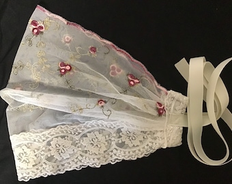 Evintage Veils~ St. Therese Little Flower& Lace Vintage-Inspired Headband Kerchief Tie-style Head Covering Church Veil