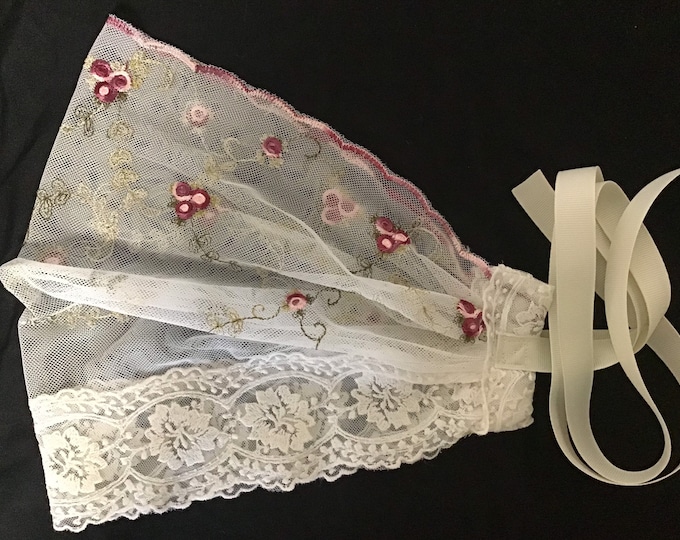 Evintage Veils~ St. Therese Little Flower& Lace Vintage-Inspired Headband Kerchief Tie-style Head Covering Church Veil