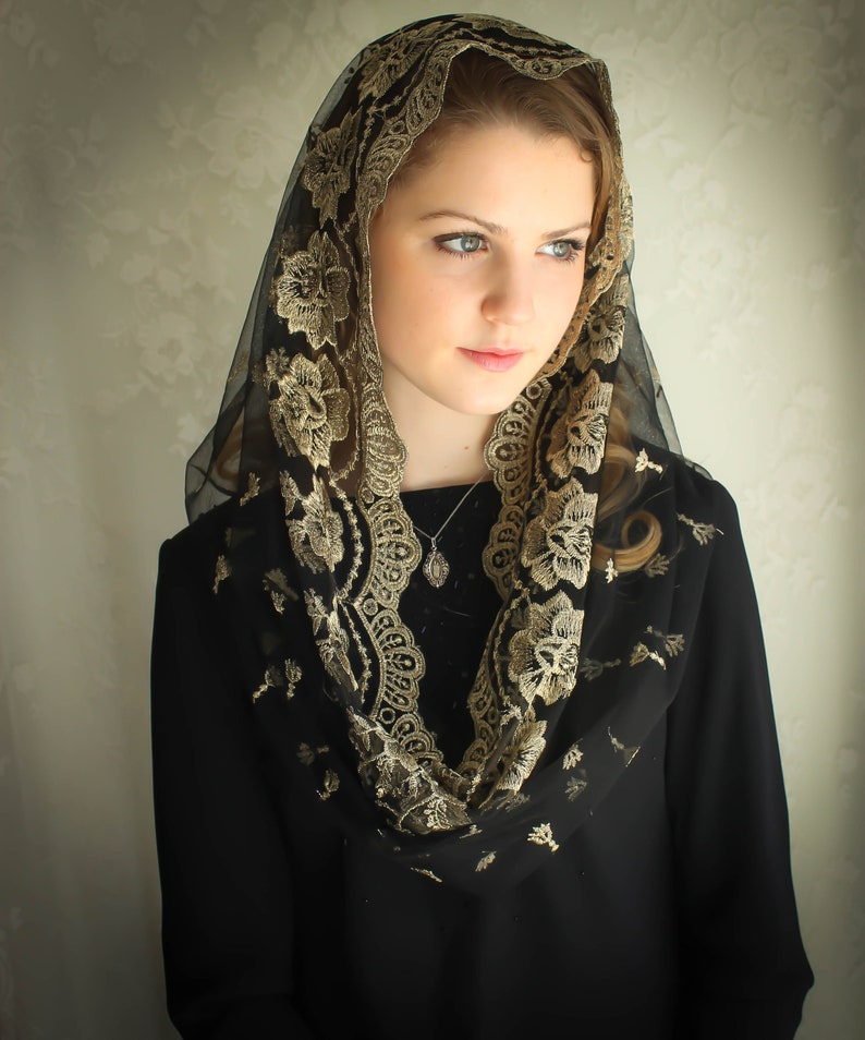 Evintage Veils READY TO SHIP Our Lady of Guadalupe Black/Gold image 0
