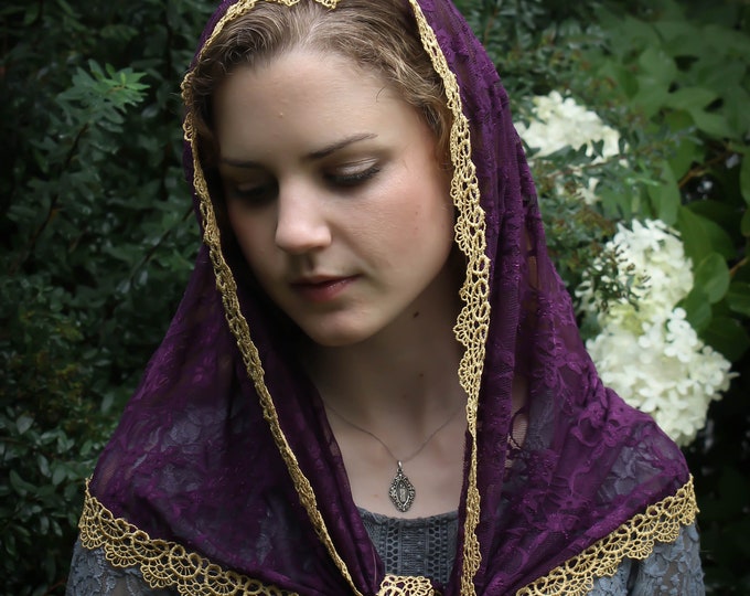 Evintage Veils~Our Lady of the Fields Rich Purple Veil