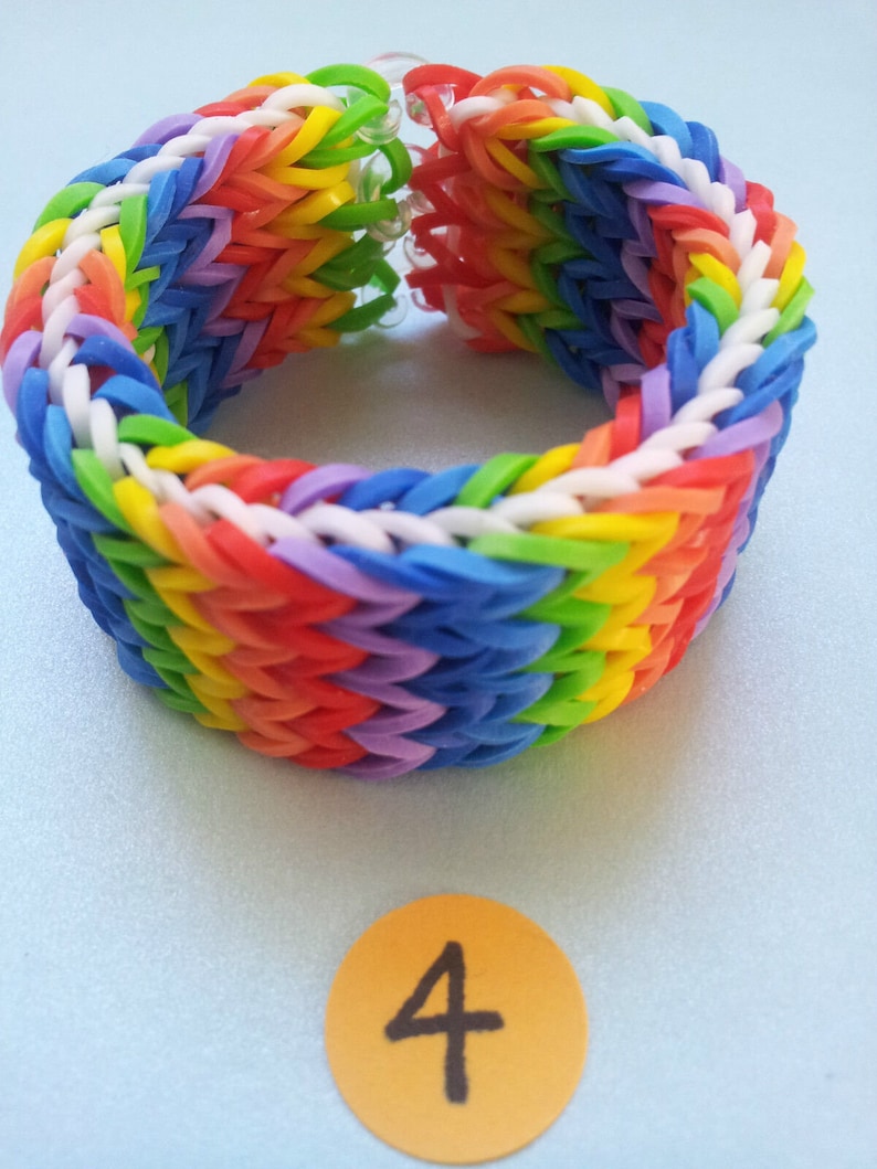 Rainbow Loom Rubber Band Bracelet Quadruple Fishtail, Pick or Custom