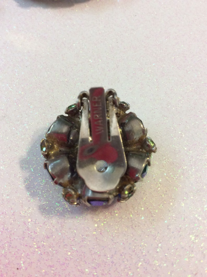 Vintage Signed Warner Aurora Borealis Pin and Earrings Set
