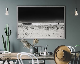 Train photo, railroad photography, Desert Photography, black and white print, rustic wall art, home decor, farm house print