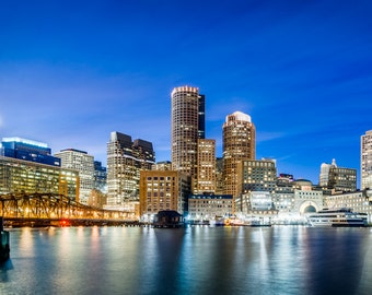 Boston Massachusetts Skyline - Landscape Cityscape Photo Print 12x24"