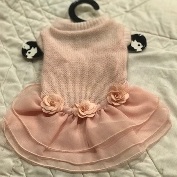 Dog Dress - Pink Chiffon Rosette Dog Dress Sophisticate All Occasion Party Dress Roses Lace and Comfortable- GREAT DOG DRESS !!