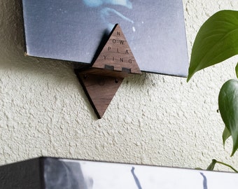 Now Playing Triangle Record Display - Walnut - Wall Hanging Shelf