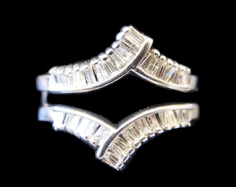 14 Gold Diamond Baguette Solitaire Ring Enhancer, Ring Wrap, Ring Guard 6J7350