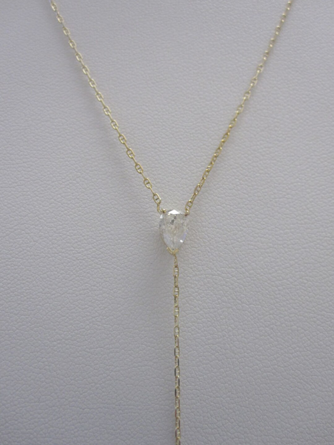 14K Gold Pear Diamond Drop Necklace Y Necklace Long - Etsy