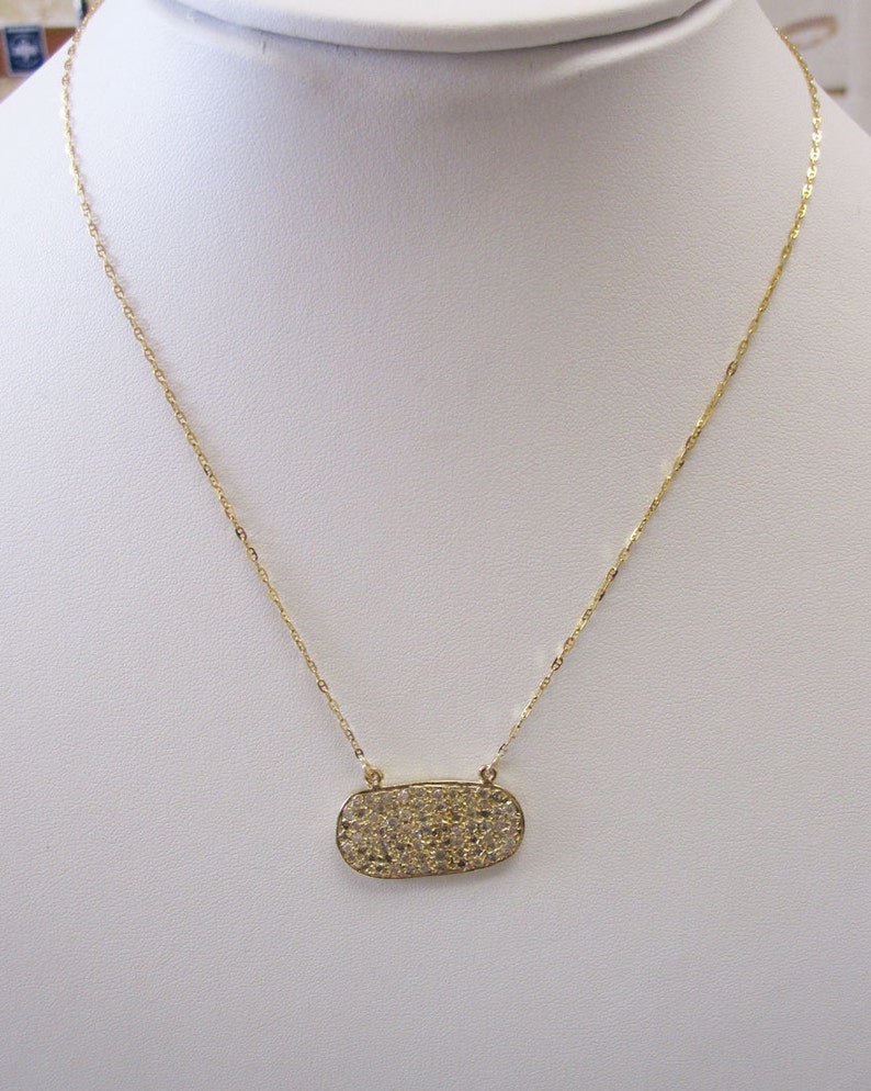 14K Gold Oval Pave Pendant Necklace With Diamonds 6J8109 Etsy