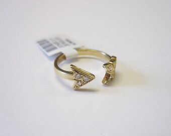 Diamond 14K Gold Adjustable Arrow Fashion Ring, Knuckle Ring, Pinky Ring, Open Ring 6J8098