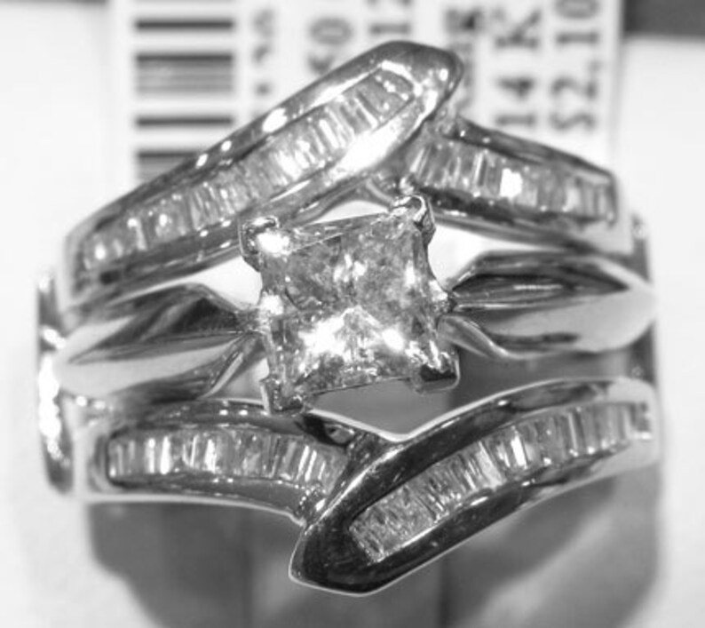 14K Gold Diamond Baguette Ring Solitaire Enhancer Ring Guard Etsy