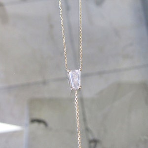 14K Gold Baguette Diamond Drop Lariat Necklace 6J8037 - Etsy