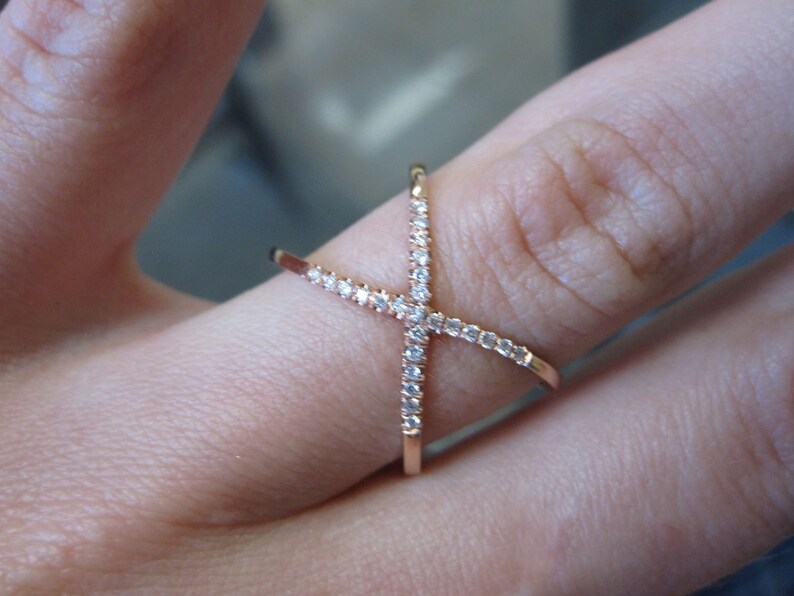 14K Gold Diamond Criss Cross X Orbit Fashion Ring Crossing Etsy