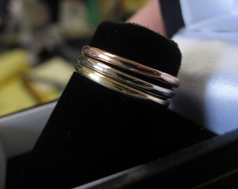 3 Tri-Color Gold Rings, 14K Yellow Gold, 14K White Gold, 14K Rose Gold, Stackable Rings